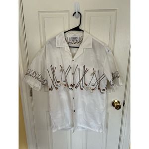 Pacific Legend Mens Hawaiian Button Down Shirt Golf Palm Trees Pocket Size‎ L e2
